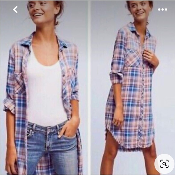 Cloth & Stone Plaid Tunic Dress Button Down Sz XSm BinE - Picture 3 of 10